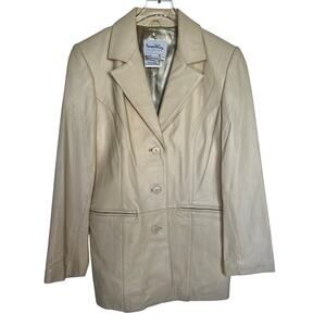 Pamela McCoy Cream Ivory Leather Blazer Jacket Small